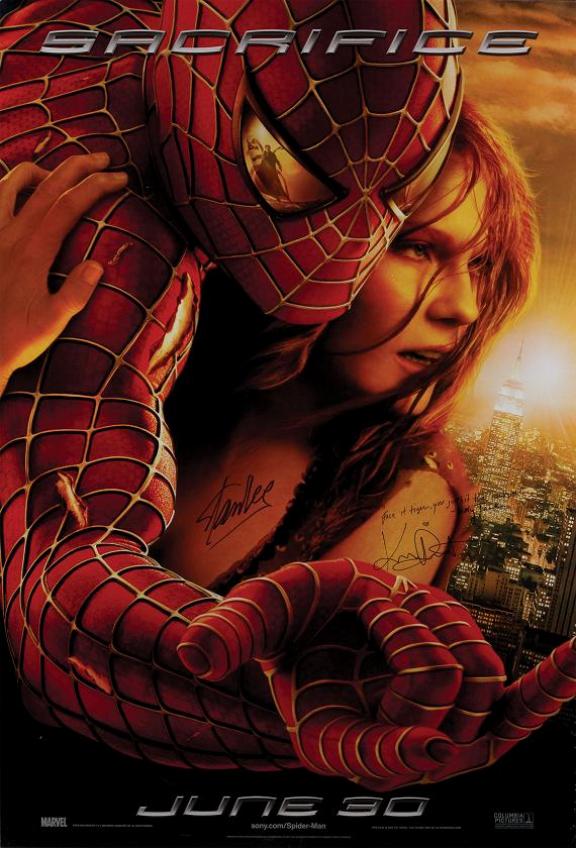 Spider-Man 2 one-sheet poster signed by Stan Lee and Kirsten Dunst 