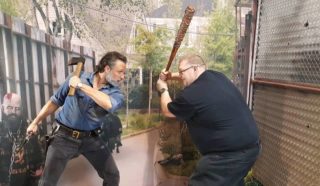 William Schlichter spars using anti-zombie weaponry