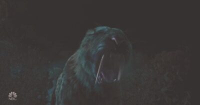 La Brea S1x01 Smilodon Saber-Tooth Tiger attacks Ty Eve and Dr Valez