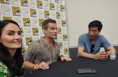 2022-07-21 Jennifer Wenger Casper Van Dien and Peter Shinkoda in the Salvage Marines Press Room