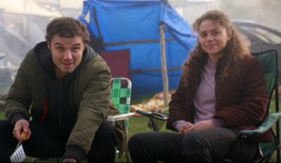 La Brea S2x04 Lucas and Veronica enjoy eggs at the camp