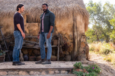La Brea S3x01 Gavin and Ty at the Paara's fort village