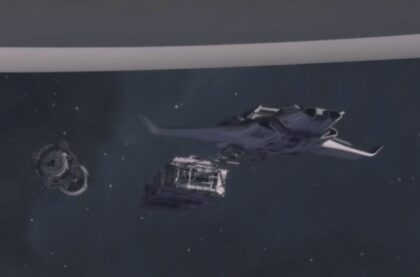 The Ark S2x06 Eastern Federation shuttle from Ark-3 towing parts to Ark-1