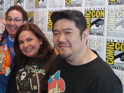 2024-07-26 (l-r) Jeff Bergman Candi Milo and Erix Bauza in the MeTVToons Press Room