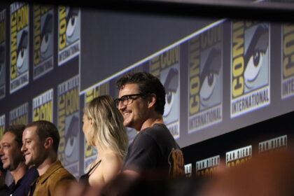 2024-07-27 (l-r) Ebon Moss-Bachrach, Joseph Quinn, Vanessa Kirby, Pedro Pascal The Fantastic Four: First Steps Apperance Hall H