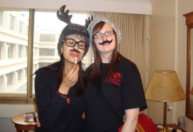 AT5 - Kate and Jandyra - Faux moustaches and Antlers!