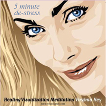 Cover 5 Minute De-Stress Mediation, copyright WhiteFlowerLei.com and Virginia Hey