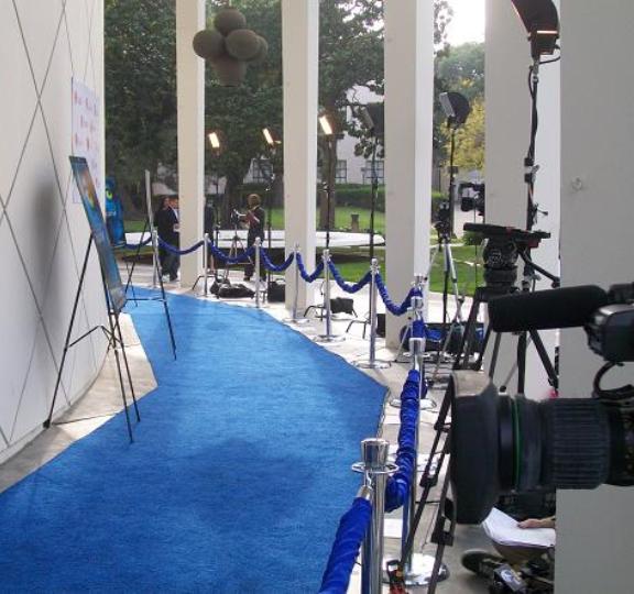 Red Carpet at Caltech Beckman that is blue
