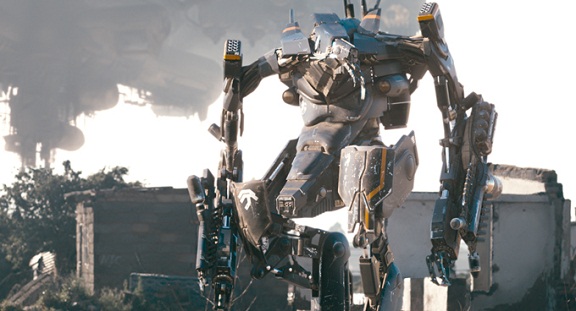 The exo-suit in the final film stage, CGI, designed by Greg Broadmore